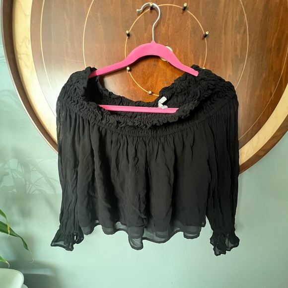 ASOS Off the shoulder chiffon black ruched top - Picture 4 of 7